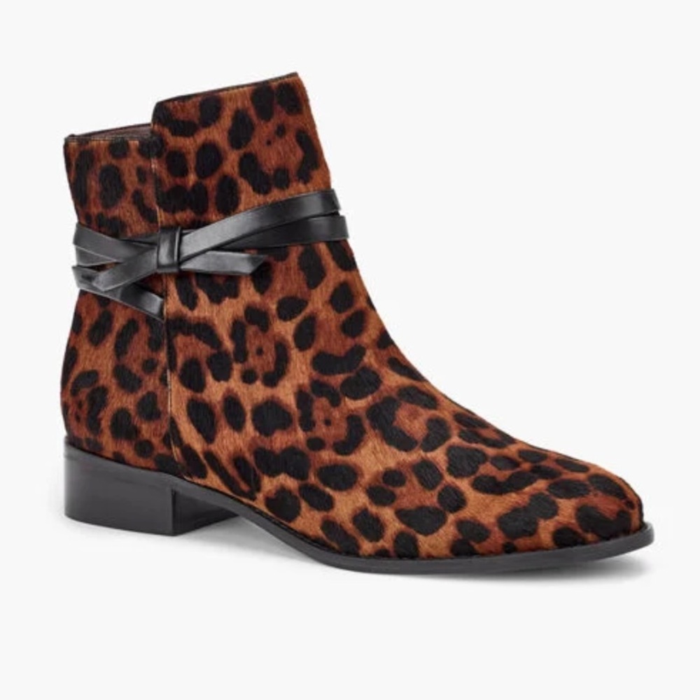Talbots Tish Wrap Tie Calf Hair Leopard Ankle Boots
